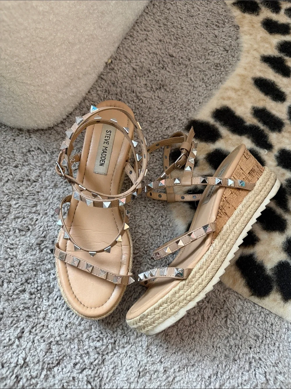 Steve Madden Tan Studded Espadrille Wedge Sandals